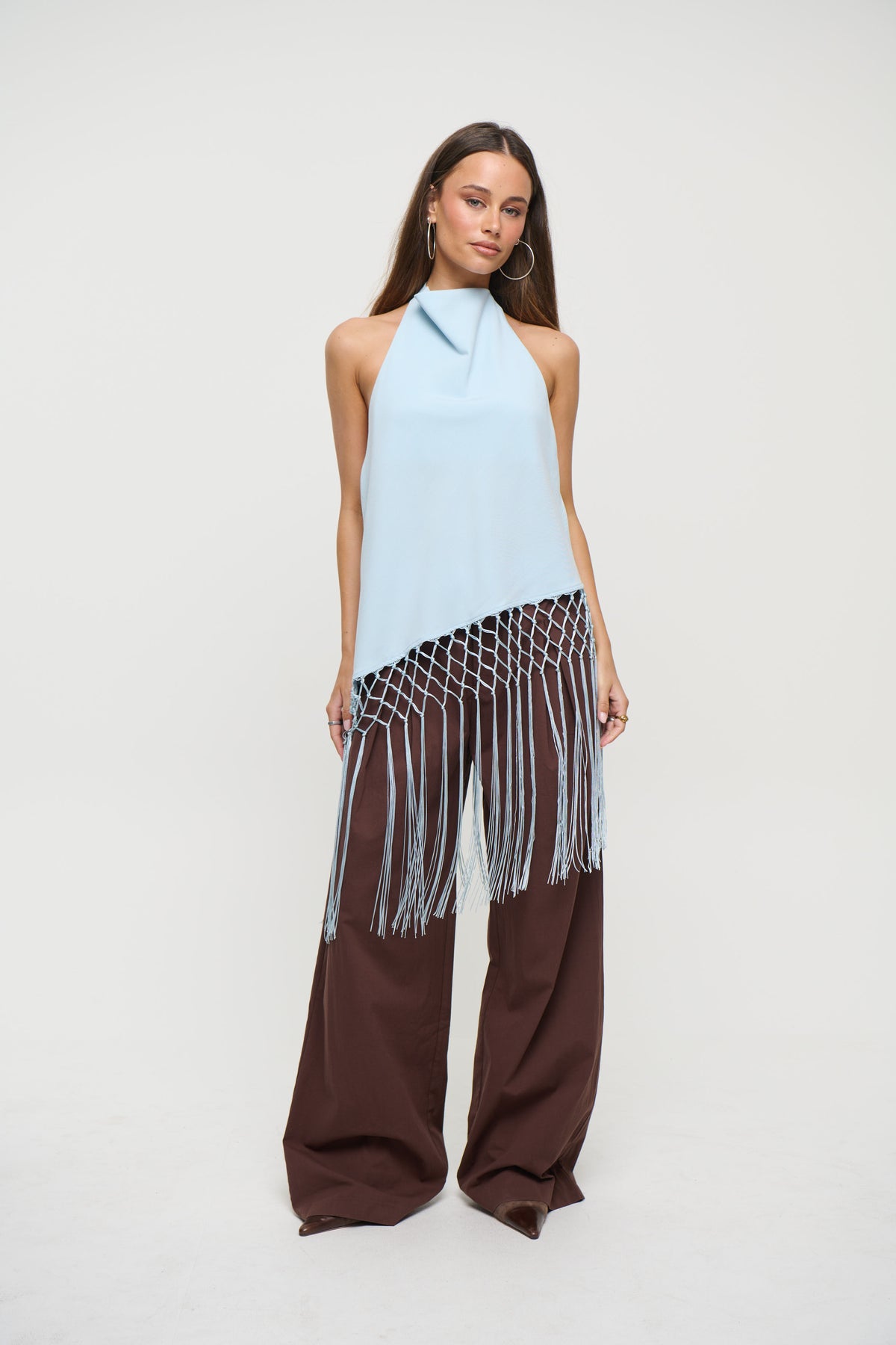 Alicia Fringe Top Sky