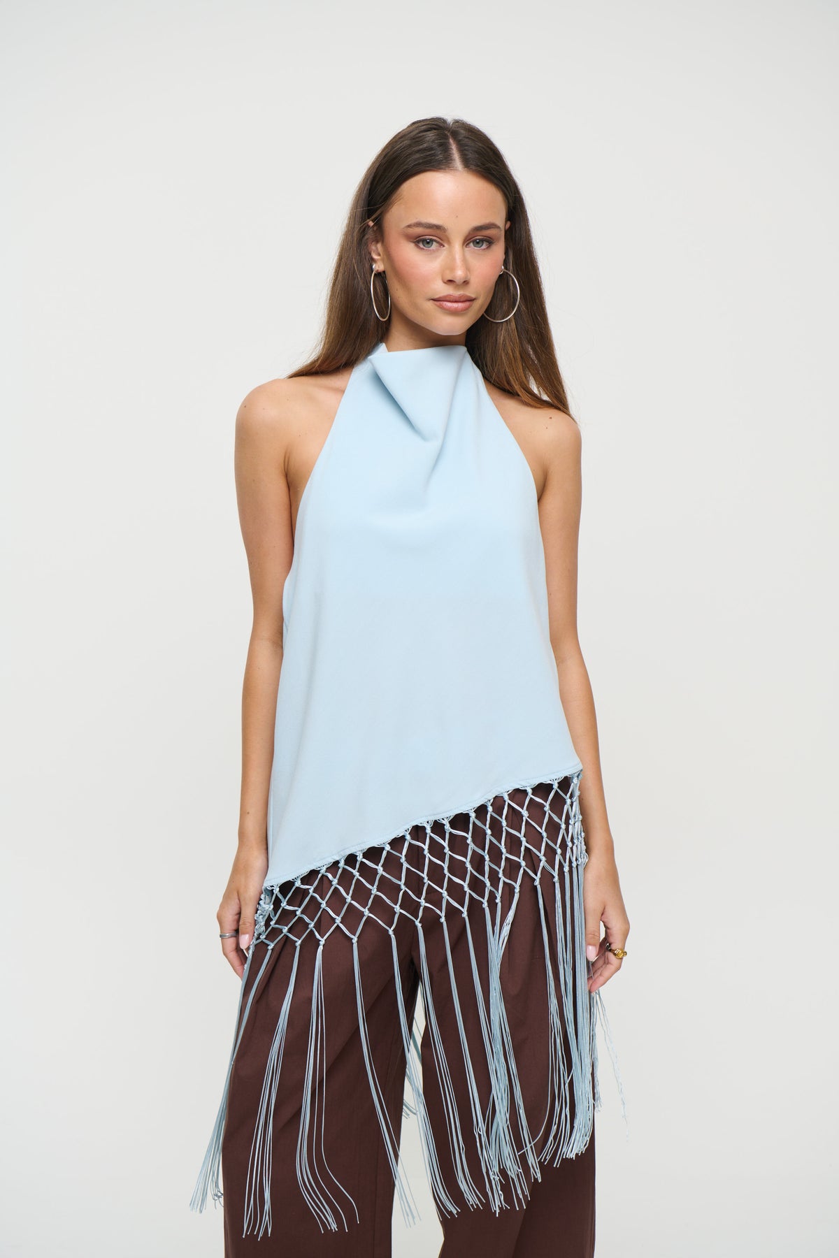 Alicia Fringe Top Sky