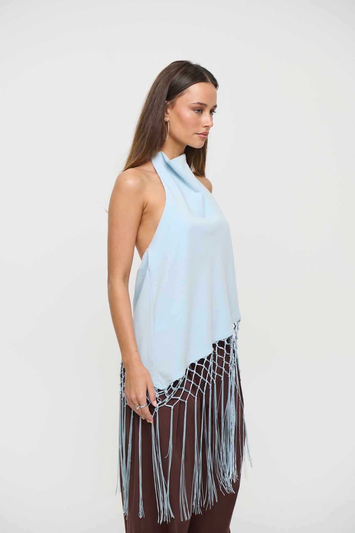 Alicia Fringe Top Sky