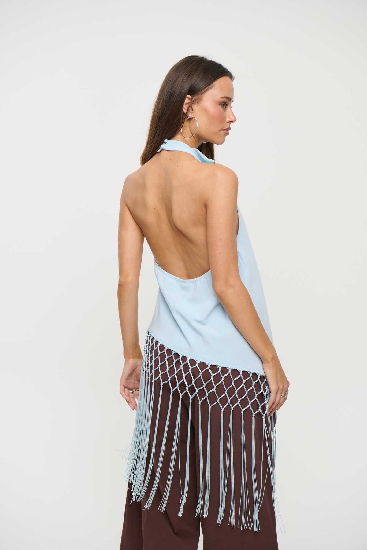 Alicia Fringe Top Sky