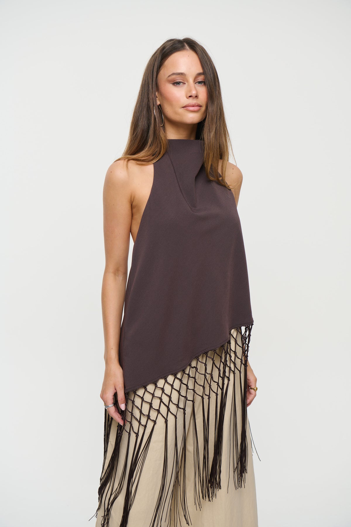 Alicia Fringe Top Chocolate