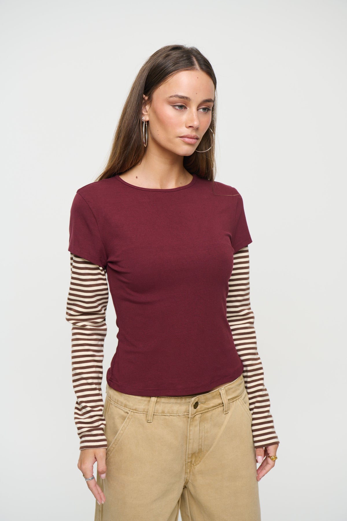 Bloom Layered Long Sleeve Garnet Stripe