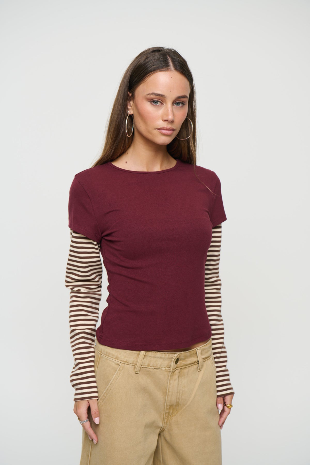 Bloom Layered Long Sleeve Garnet Stripe