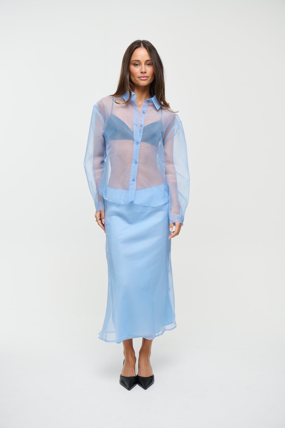 Luiza Sheer Funnel Neck Sky