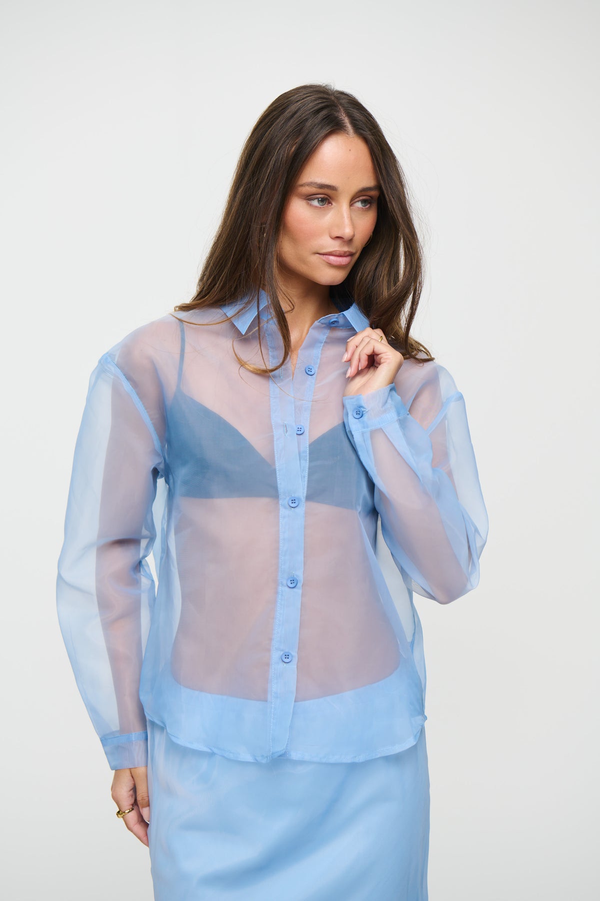 Luiza Sheer Funnel Neck Sky