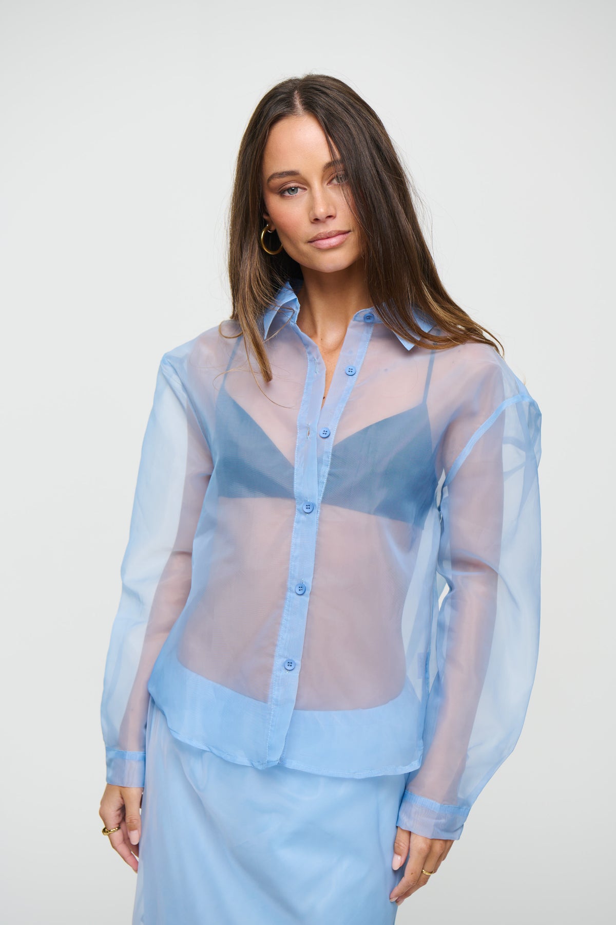 Luiza Sheer Funnel Neck Sky