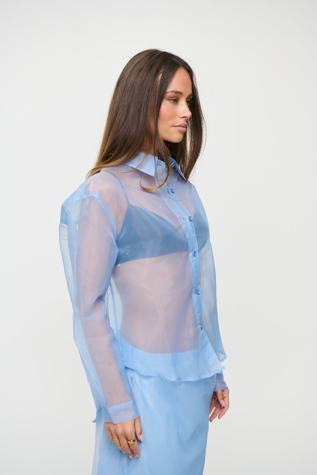 Luiza Sheer Funnel Neck Sky