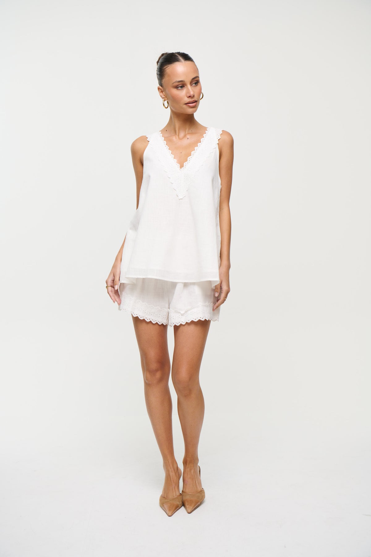 Madeline Lace Trim Set White