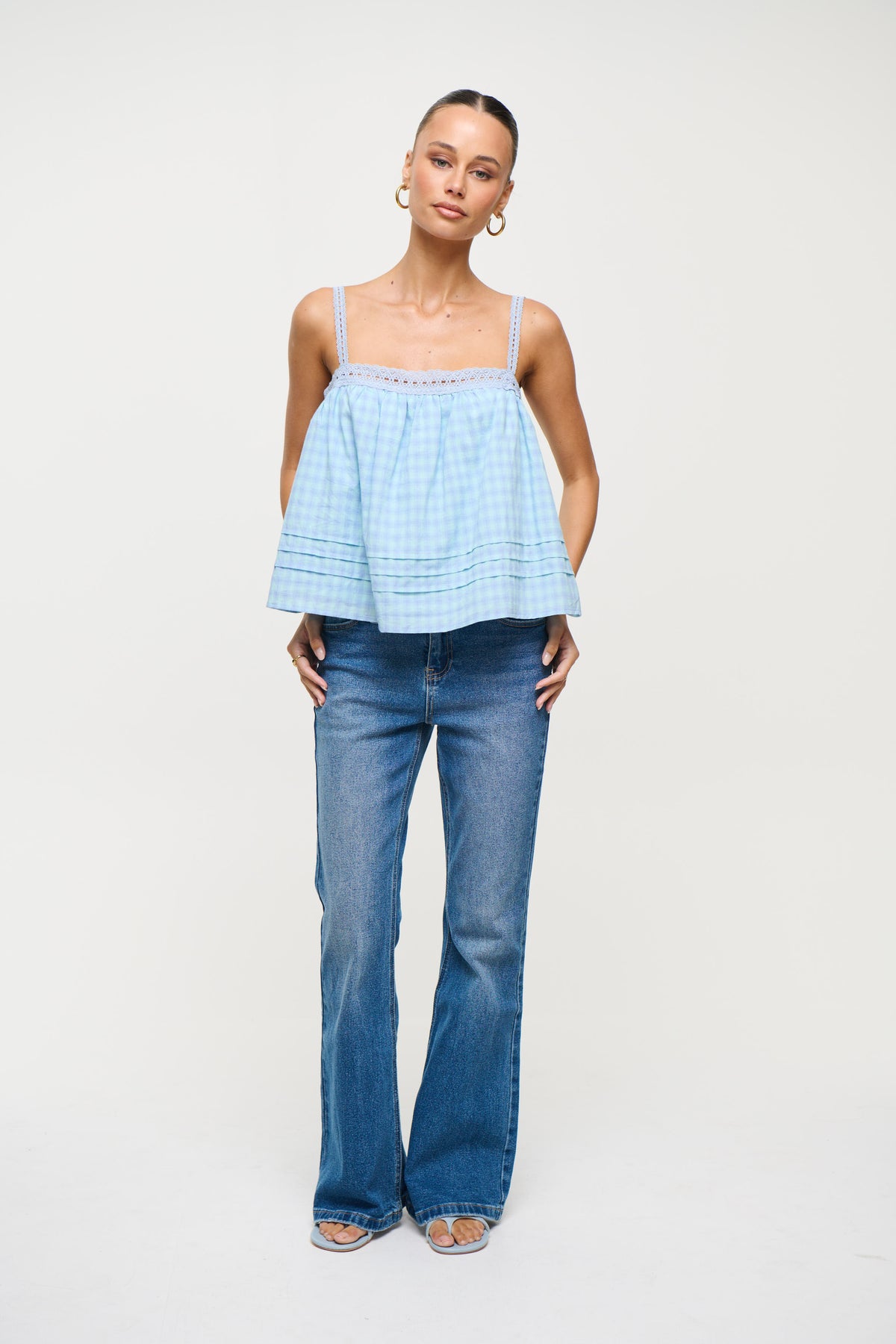 Lottie Lace Trim Top Sky