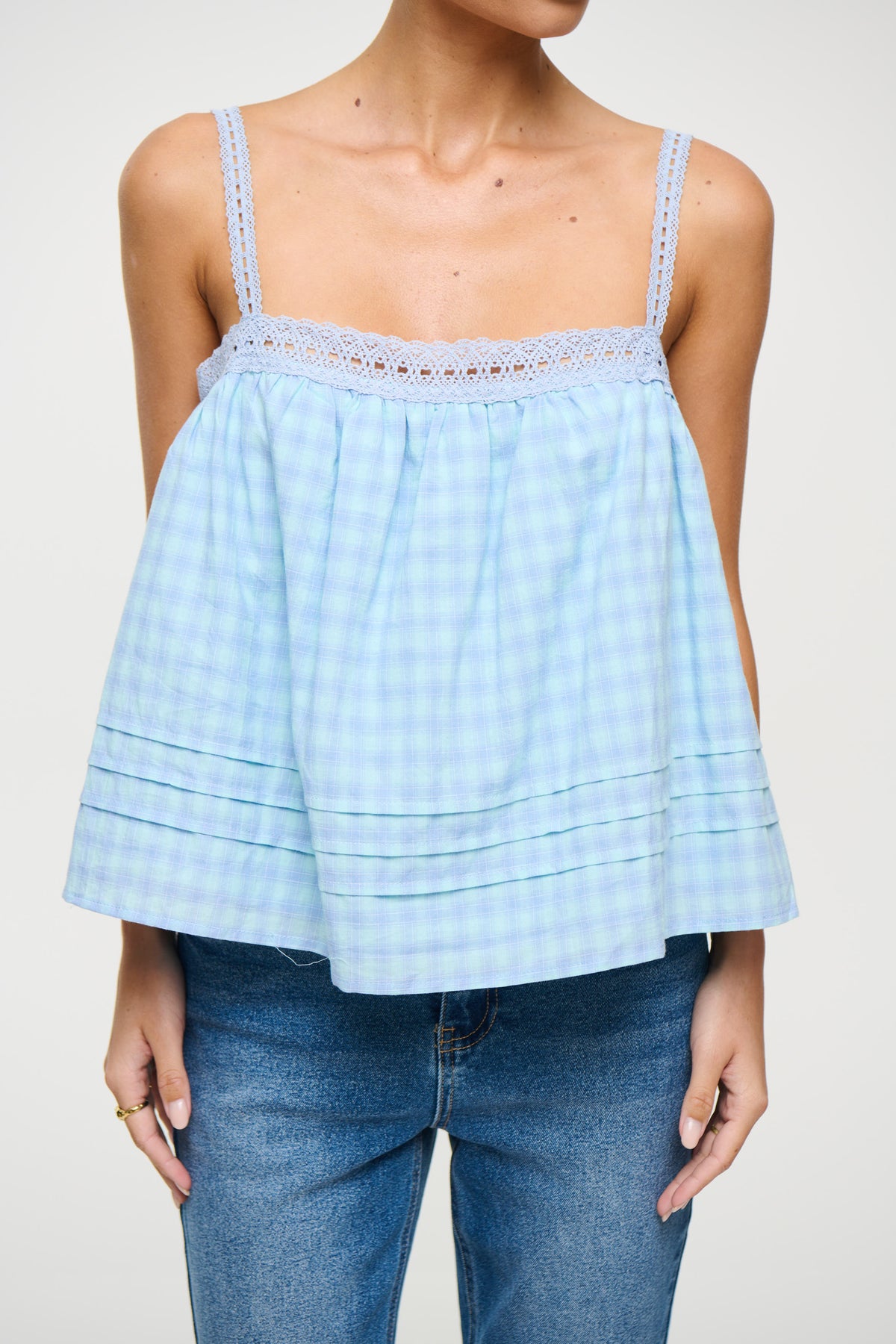 Lottie Lace Trim Top Sky