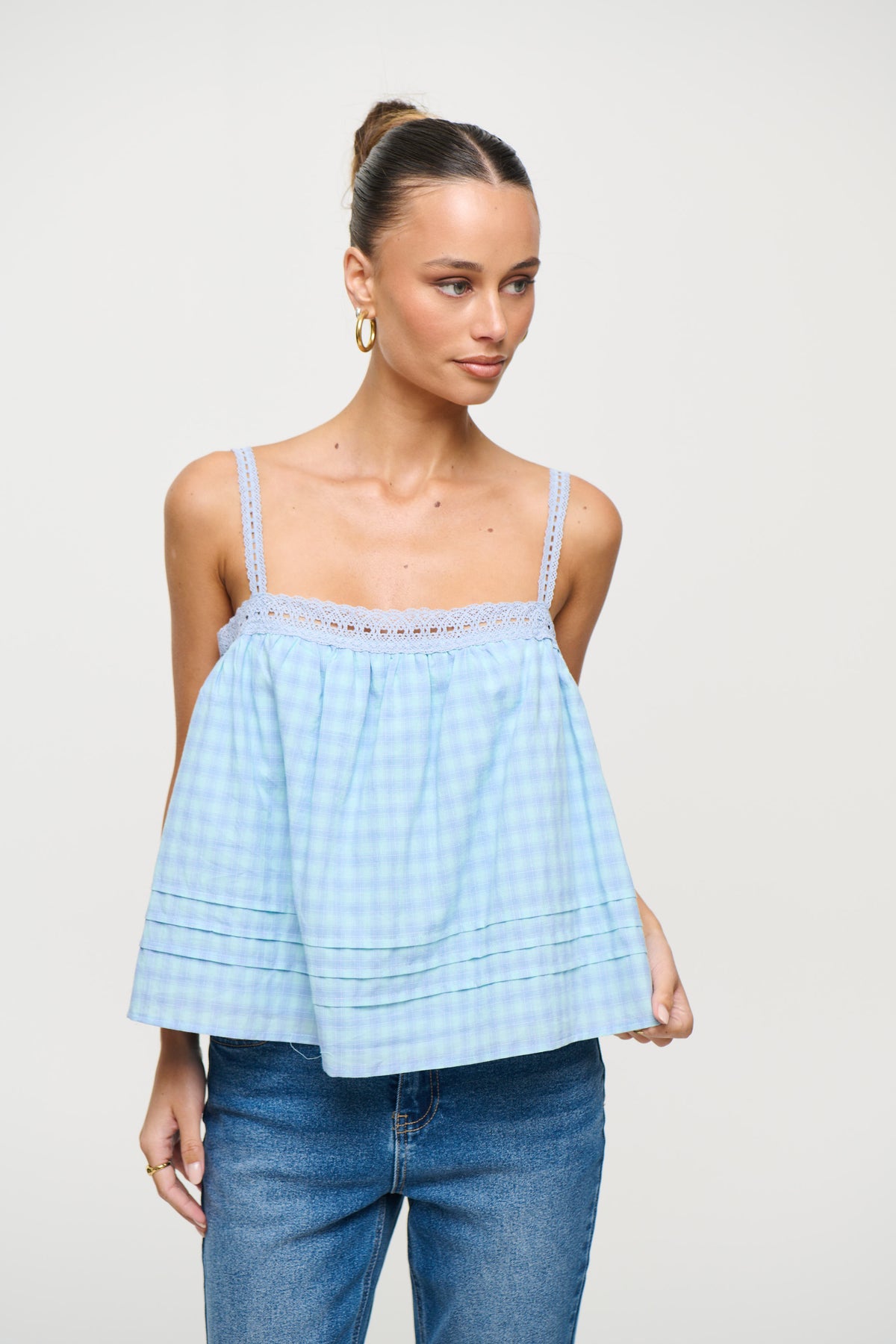 Lottie Lace Trim Top Sky