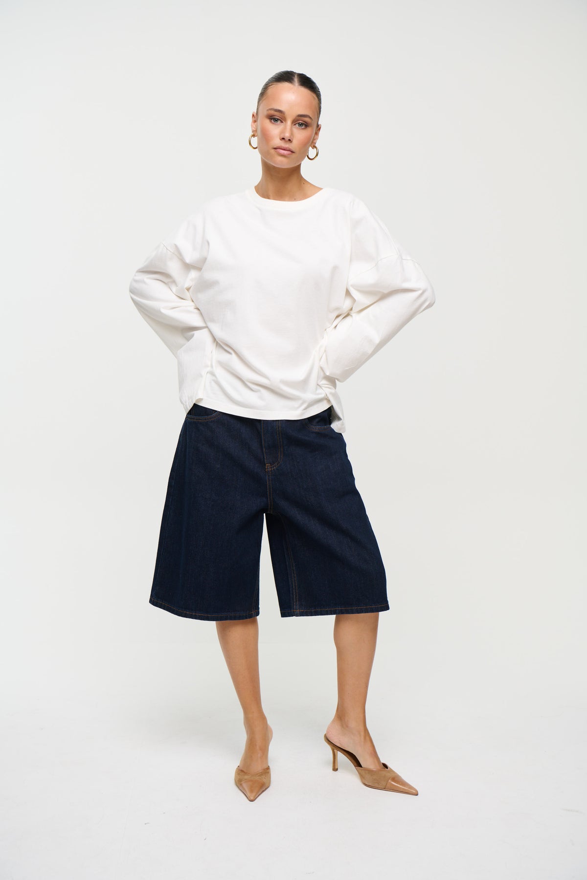 Unisex 200G Cotton Loose Long Sleeve White