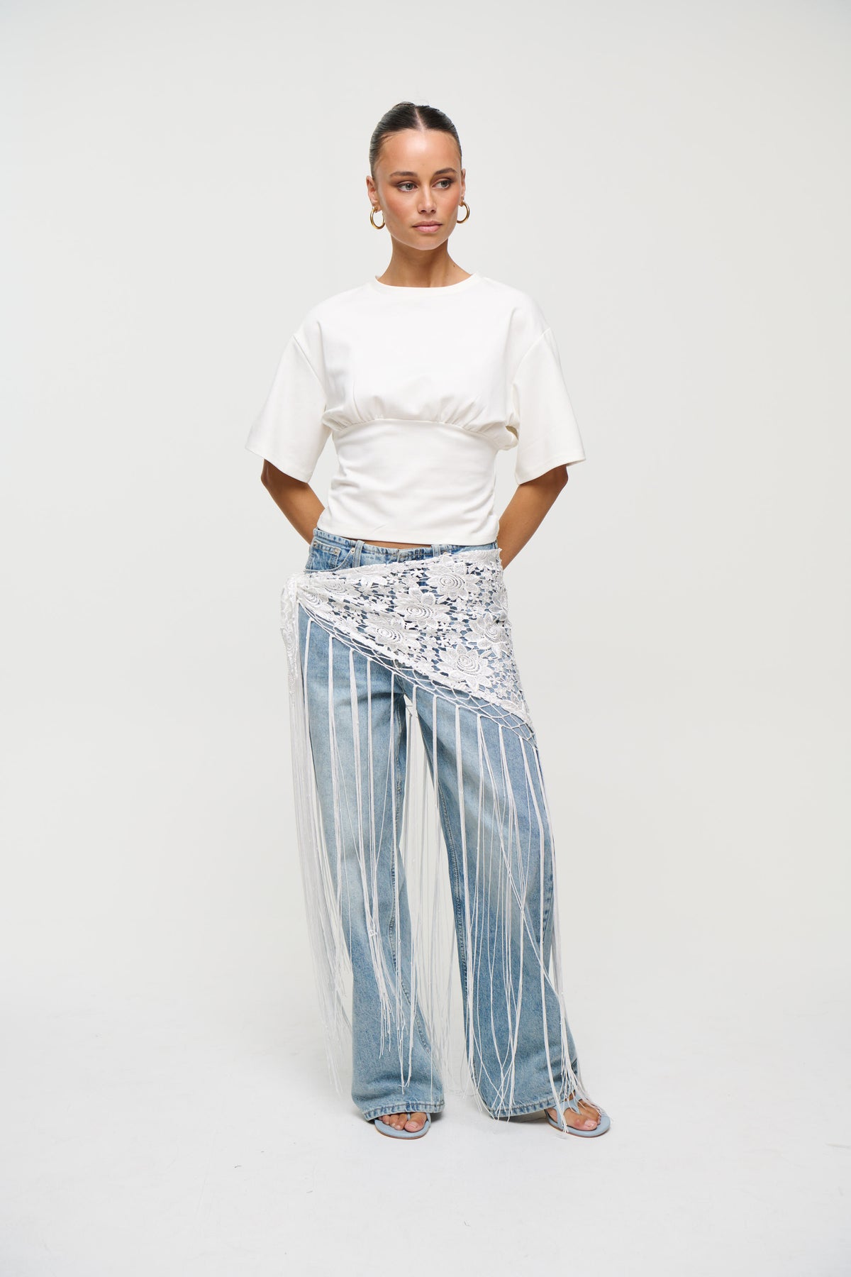 Andrea Fringe Scarf Belt White