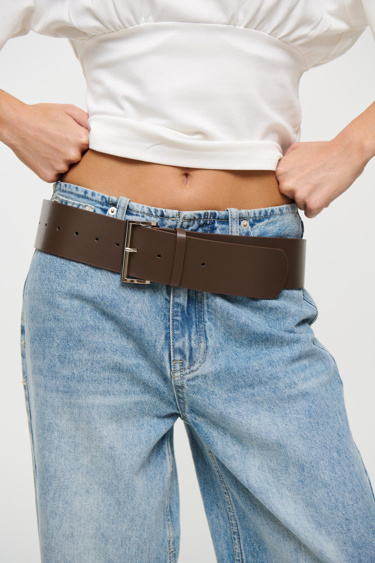 Aimee Wide Buckle Belt Brown