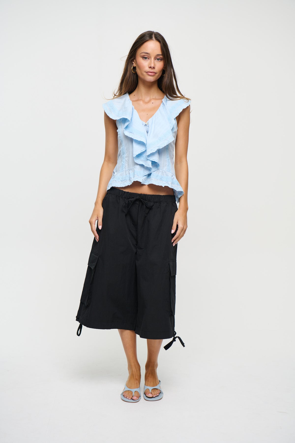 Dainty Lace Trim Top Sky