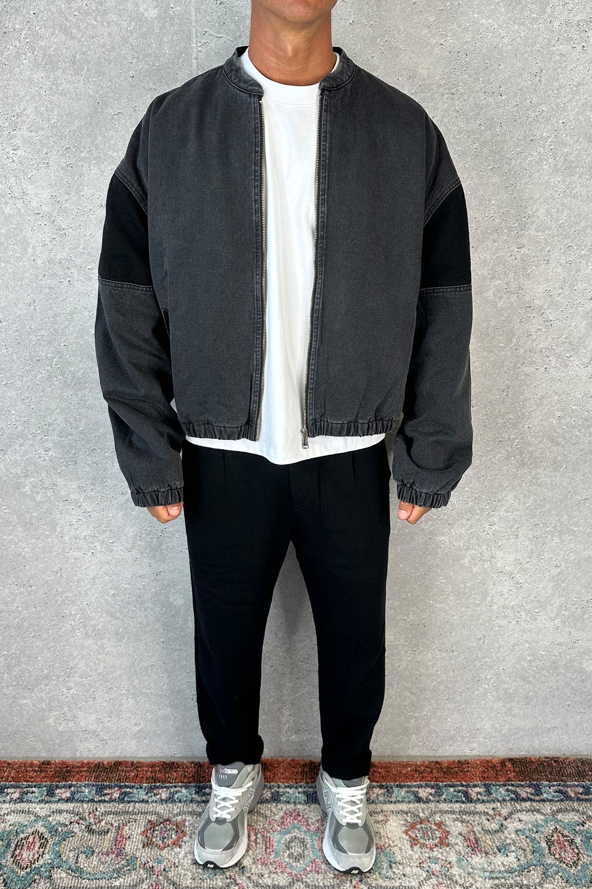 Panelled Denim Bomber Black