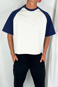 Crop Box Tee Raglan Navy