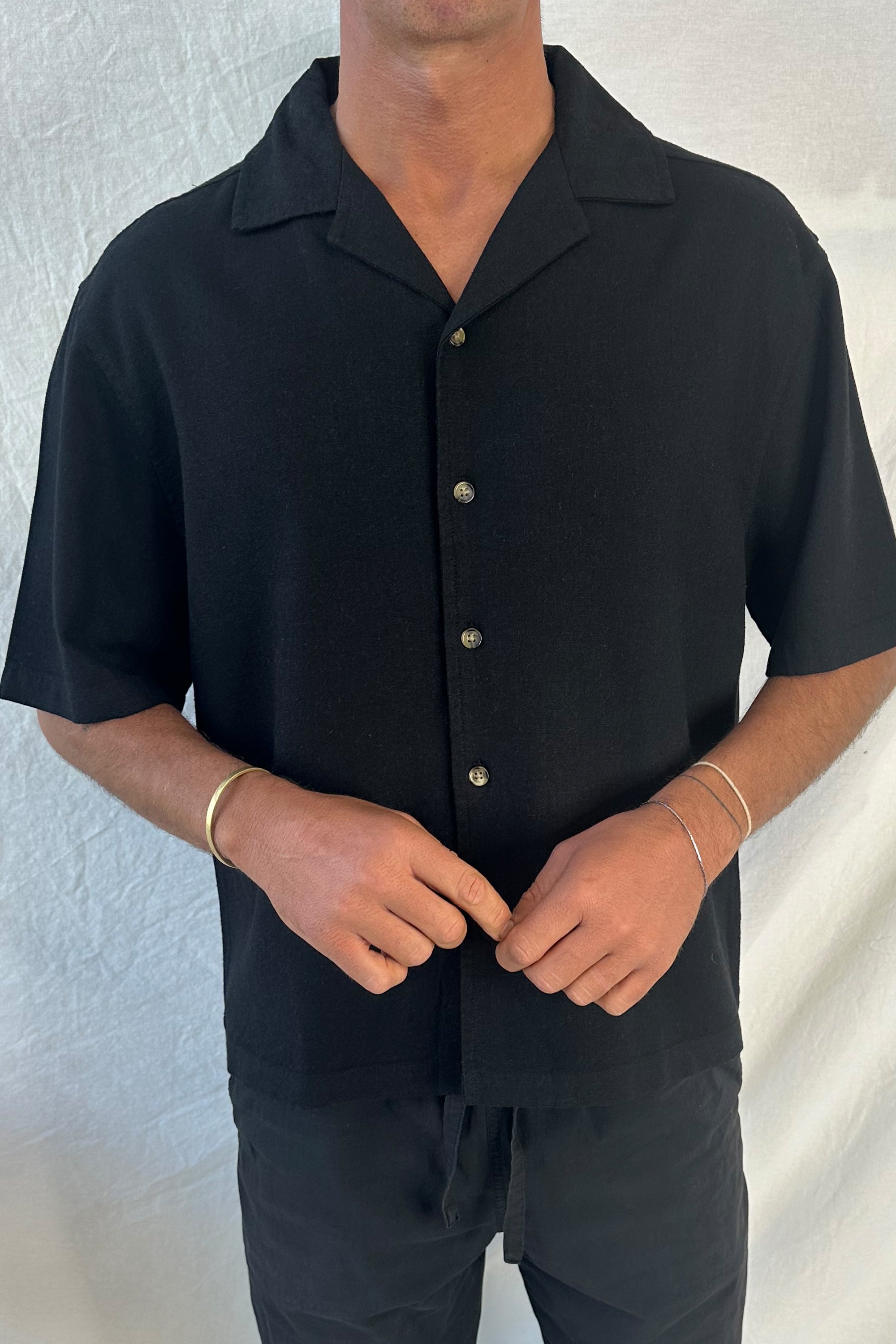 Raf Cropped Shirt Linen Black