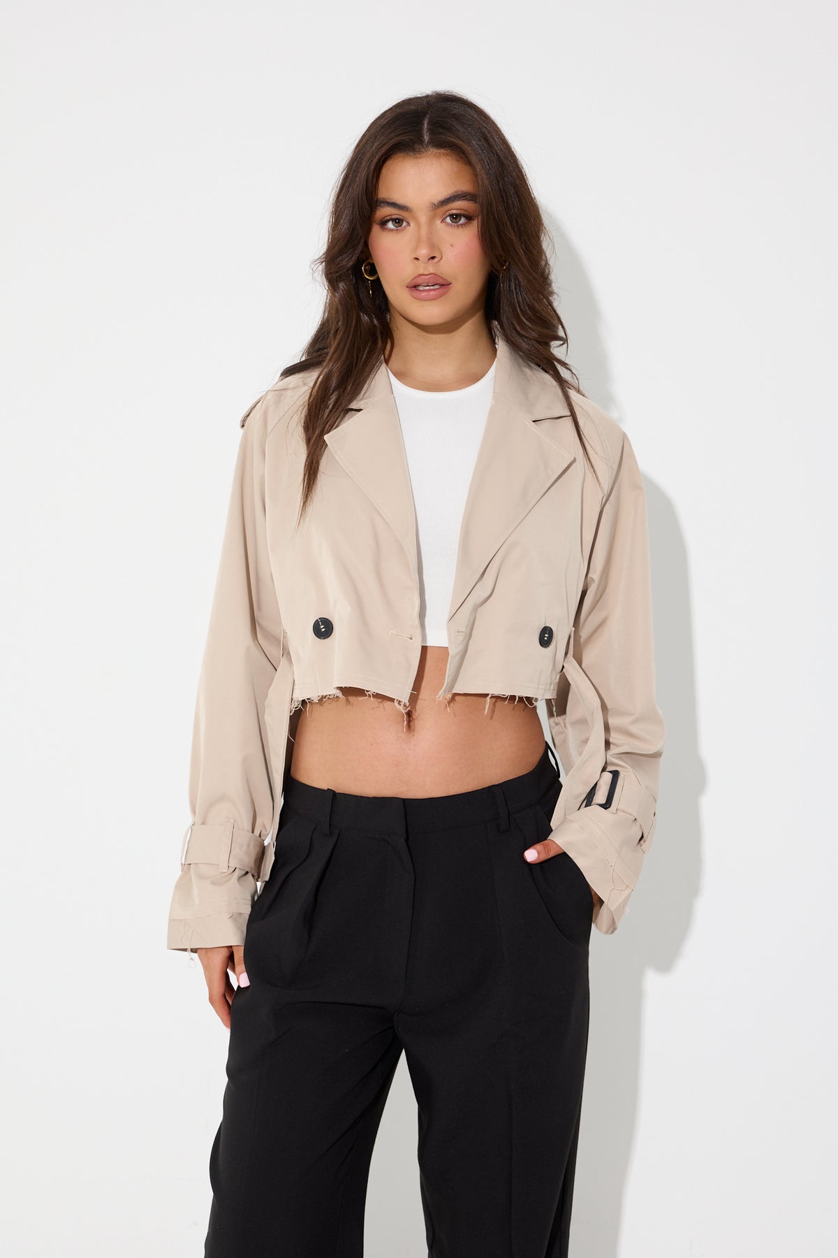 Stevie Cropped Trench Beige