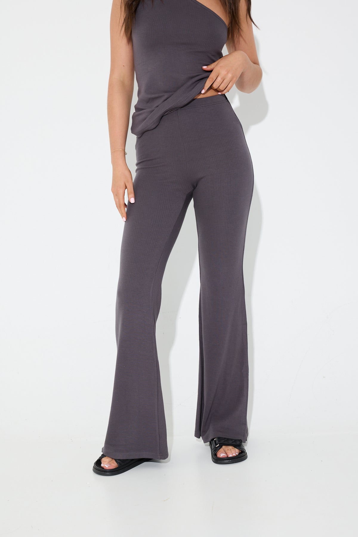 Boston Ribbed Flares Charcoal - FINAL SALE