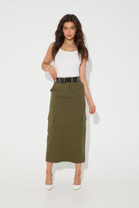 Lisa Cargo Maxi Skirt Khaki