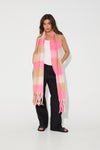 Neon Pink Checkered Fluffy Scarf