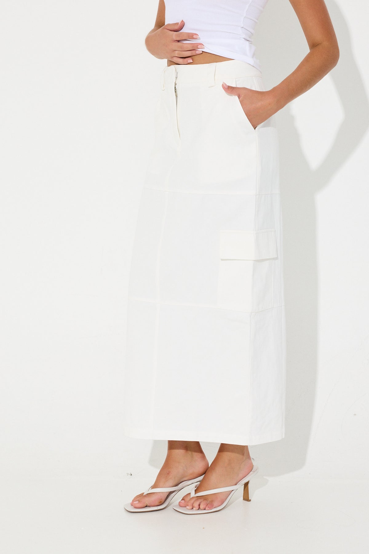 Lisa Cargo Maxi Skirt White