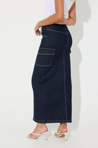 Demi Cargo Maxi Skirt Dark Denim