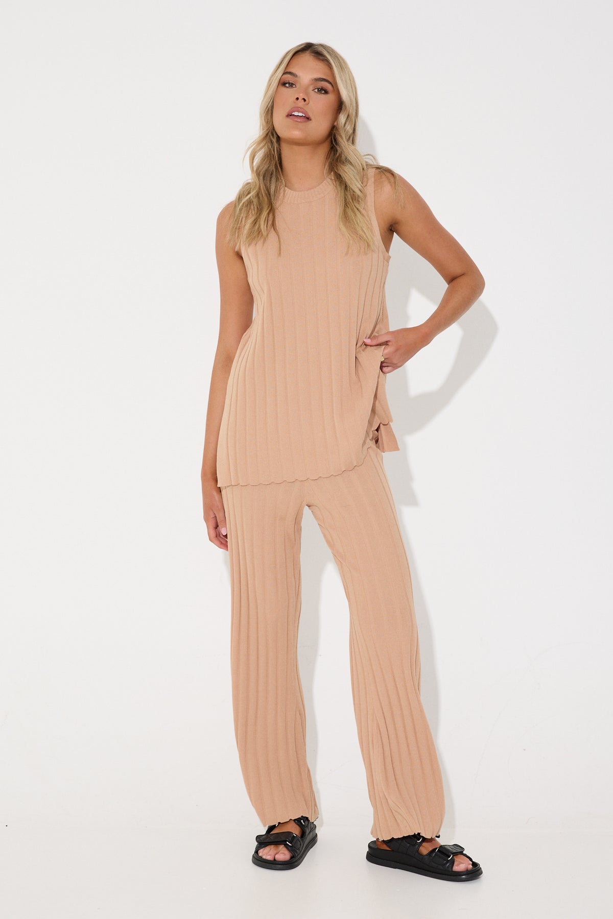 Lucia Ribbed Pant Latte