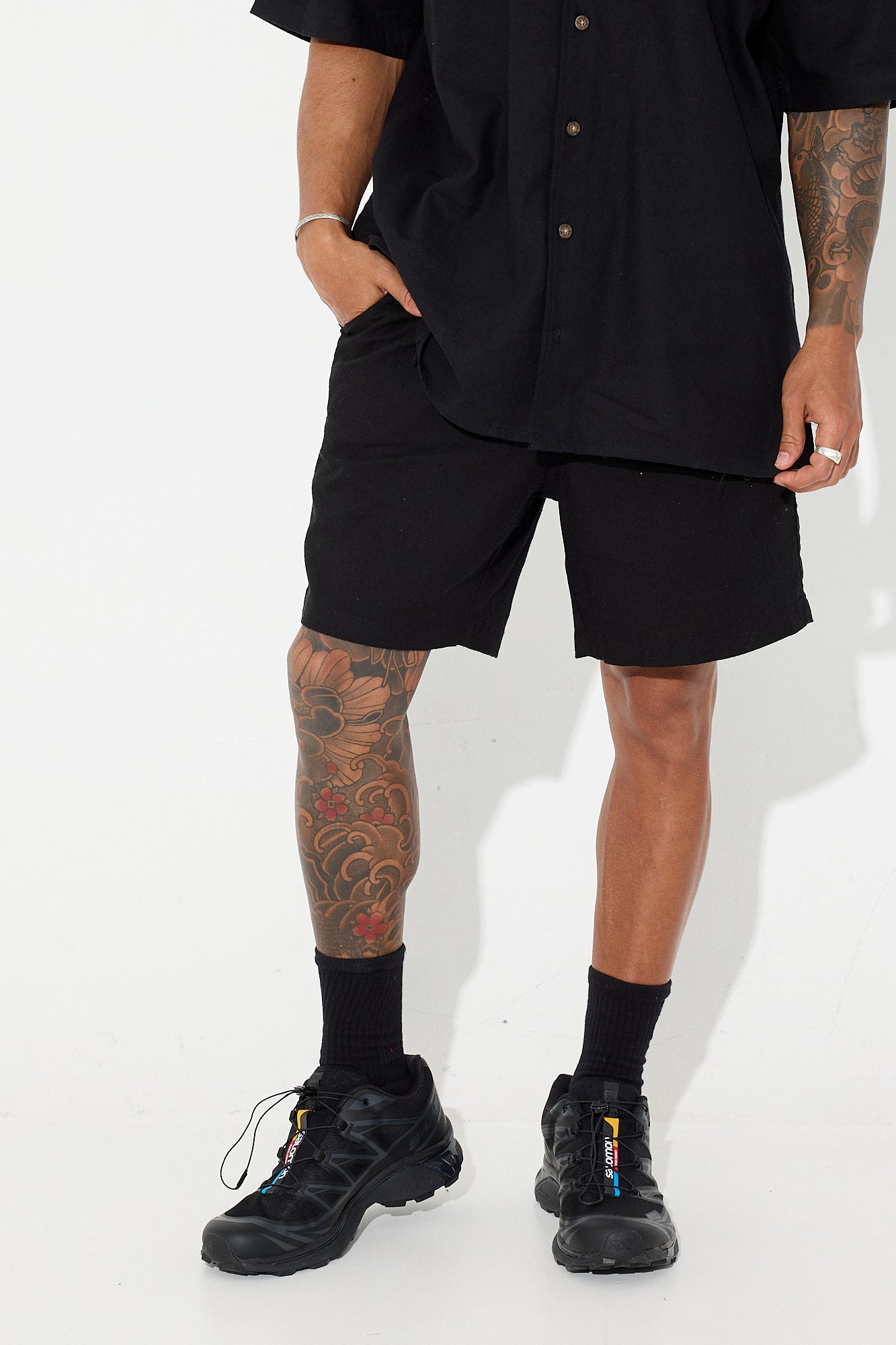 Mens linen outlet shorts black