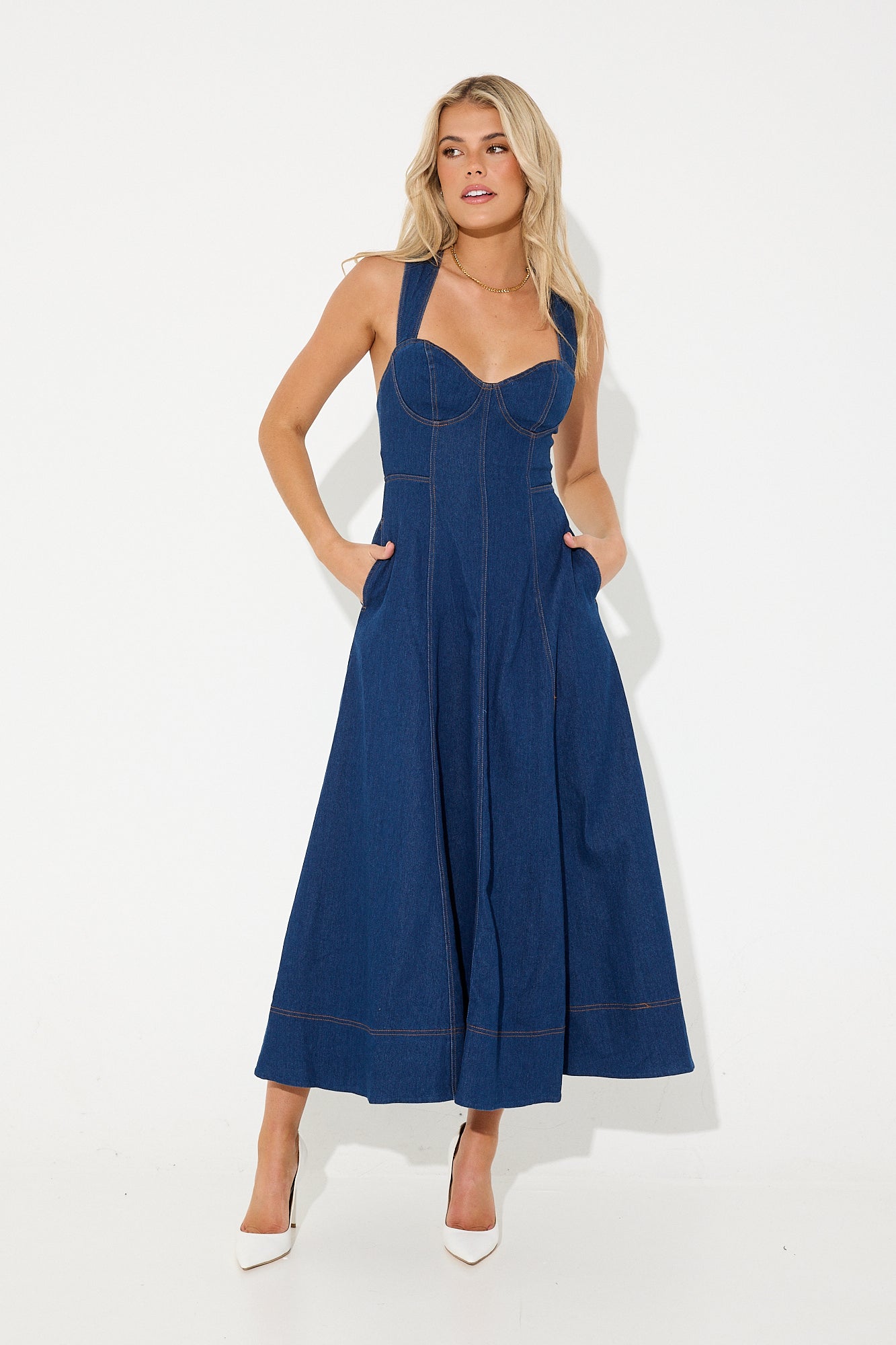 Seasalt Women's Dress - blue Cherrick Denim Pinafore Midi Dress