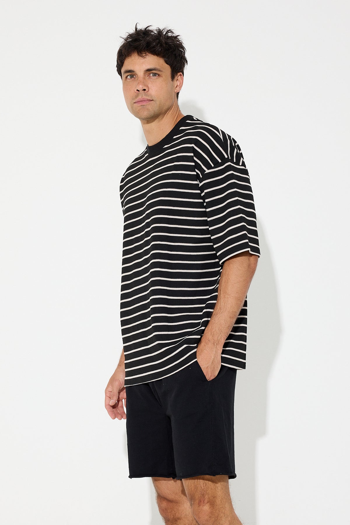 Box Waffle Tee Stripe Black