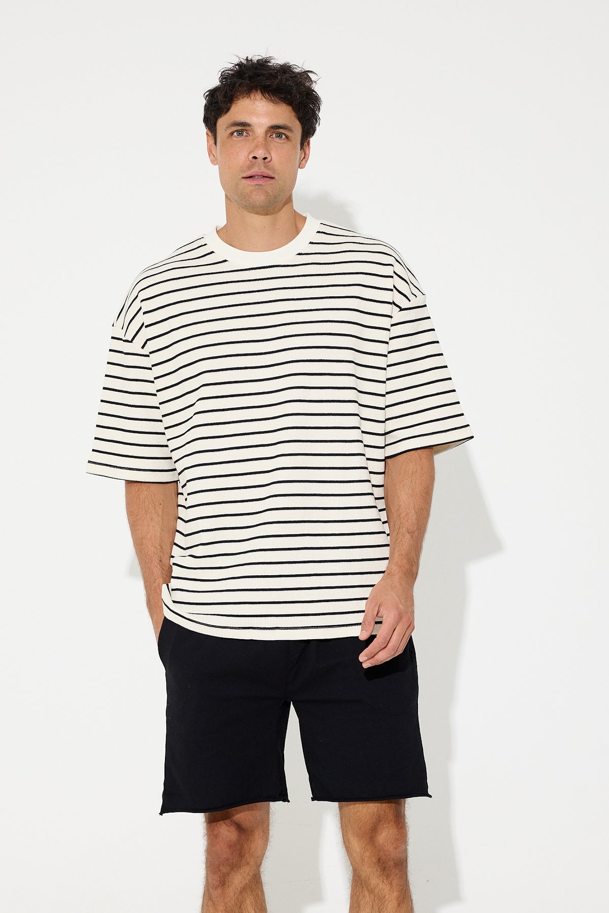 Box Waffle Tee Stripe White