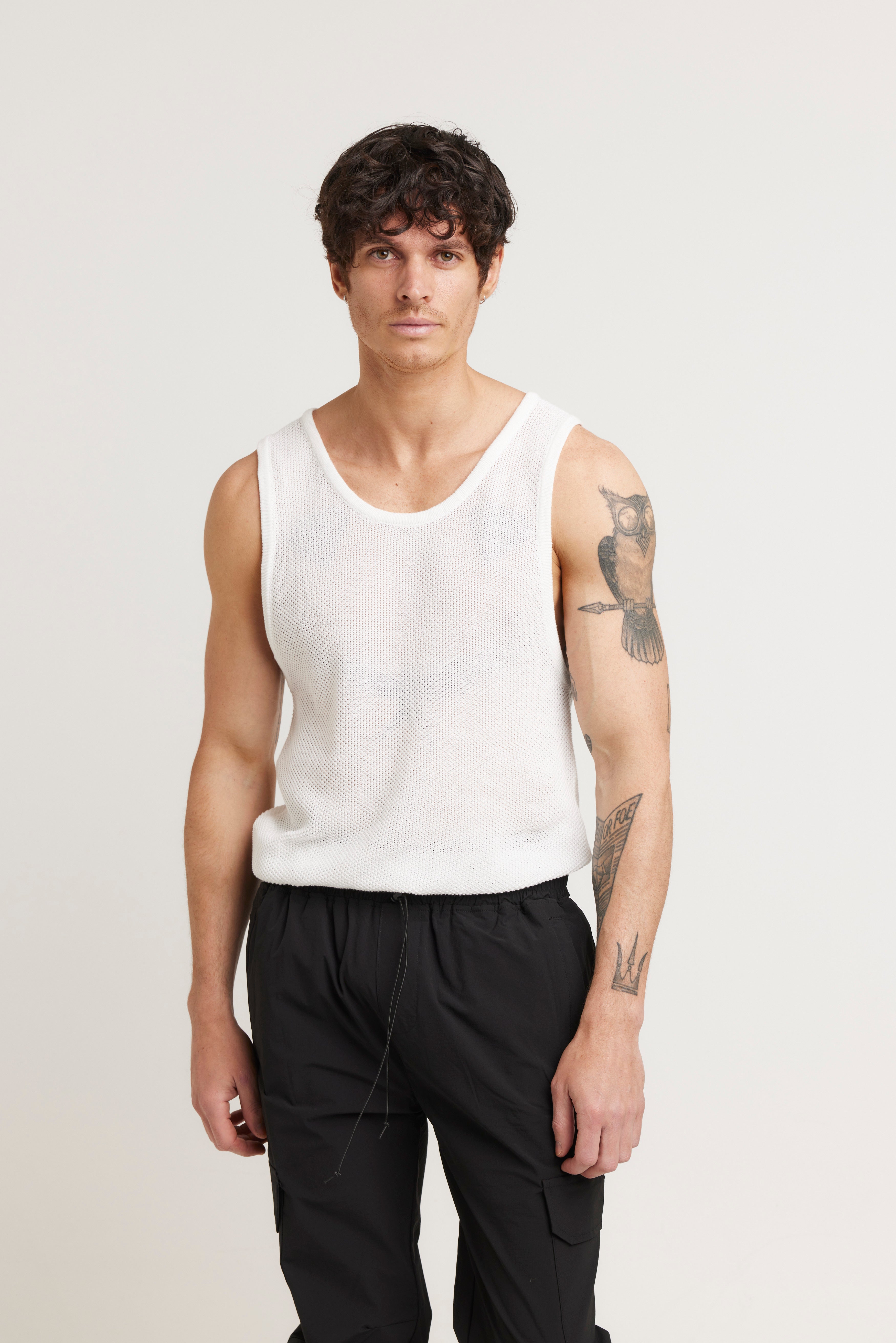 Dan Fine Knit Tank White - FINAL SALE