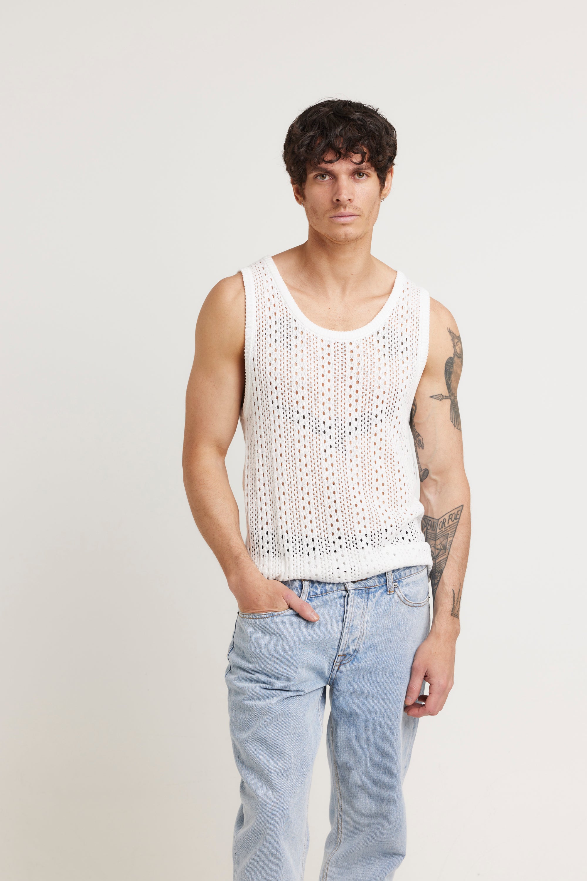 NTH Open Knit Tank White FINAL SALE