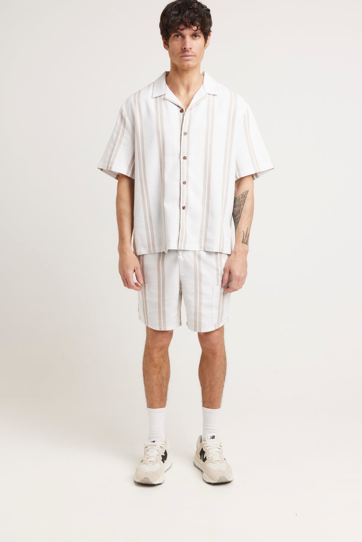 Capri Cotton Short Beige Stripe