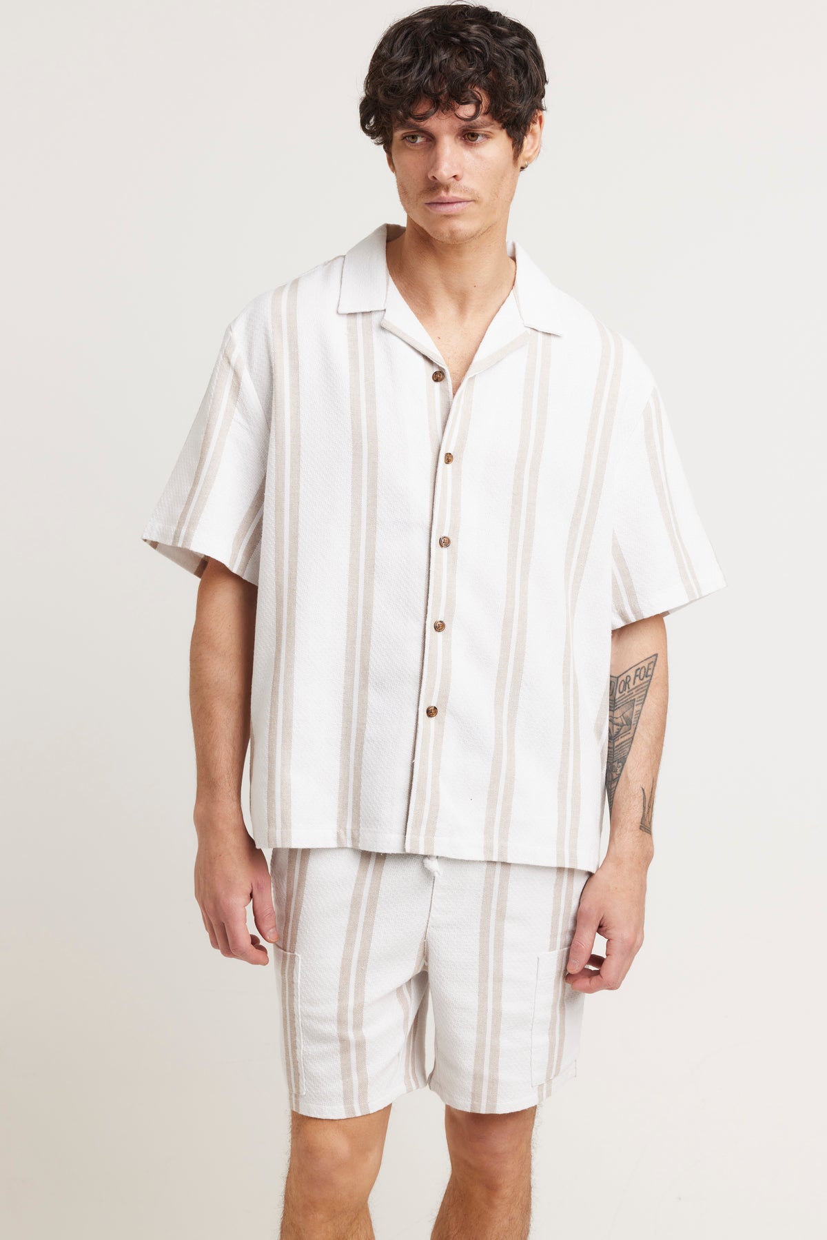 Capri Cotton Shirt Beige Stripe - FINAL SALE