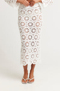 Bree Crochet Maxi Skirt White - FINAL SALE