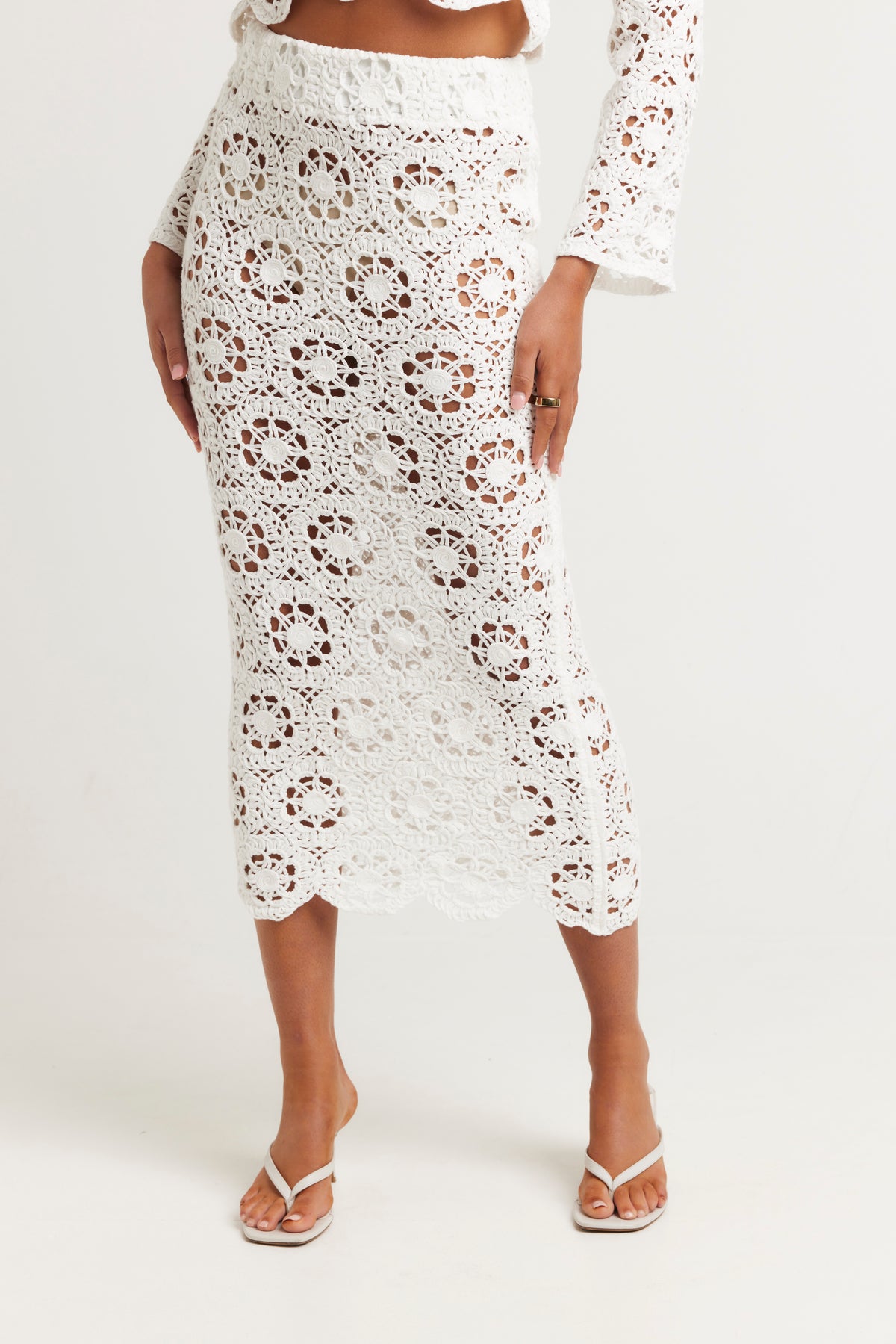 Bree Crochet Maxi Skirt White - FINAL SALE