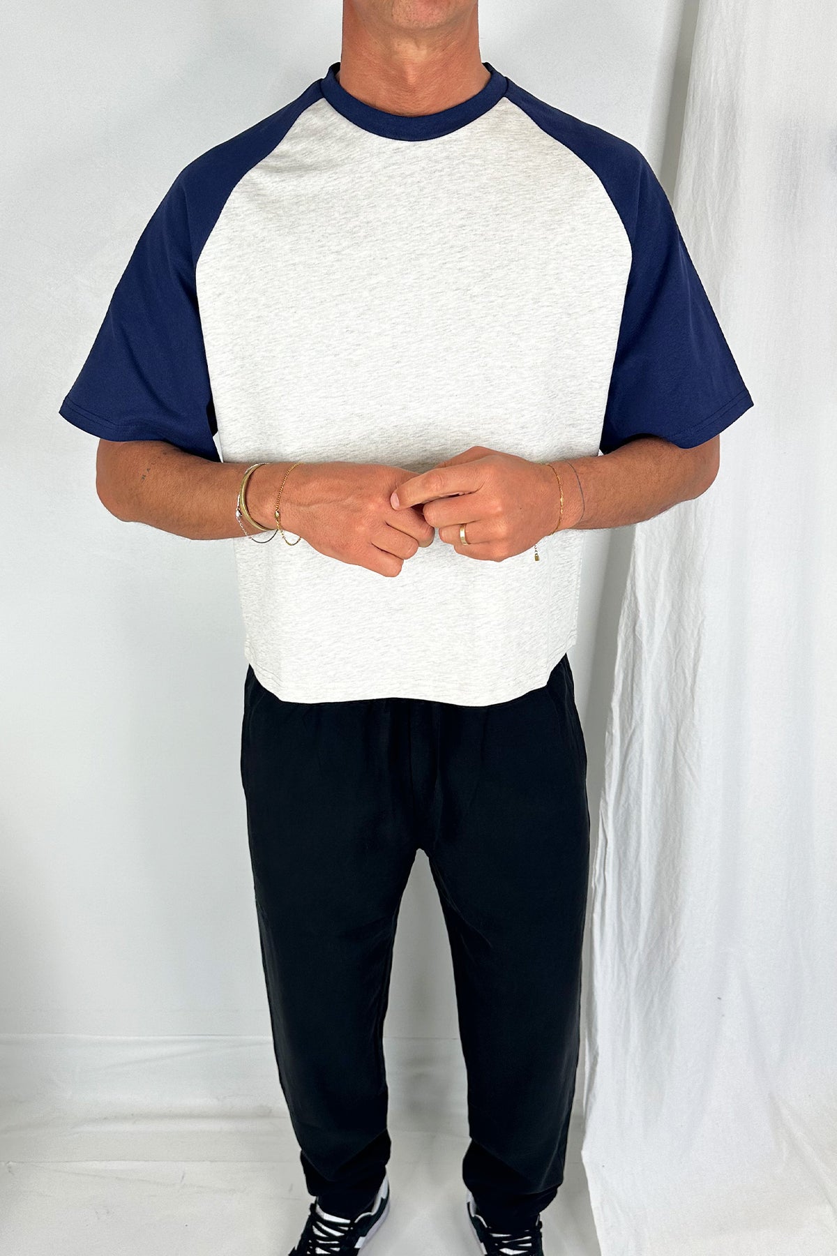 Crop Box Tee Raglan Navy