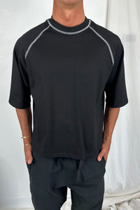 Contrast Stitch Raglan Tee Black