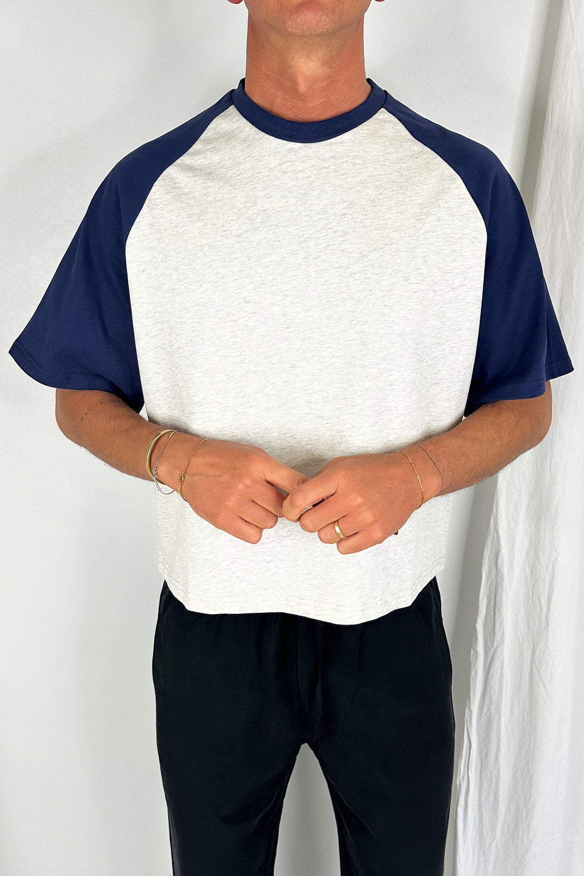 Crop Box Tee Raglan Navy