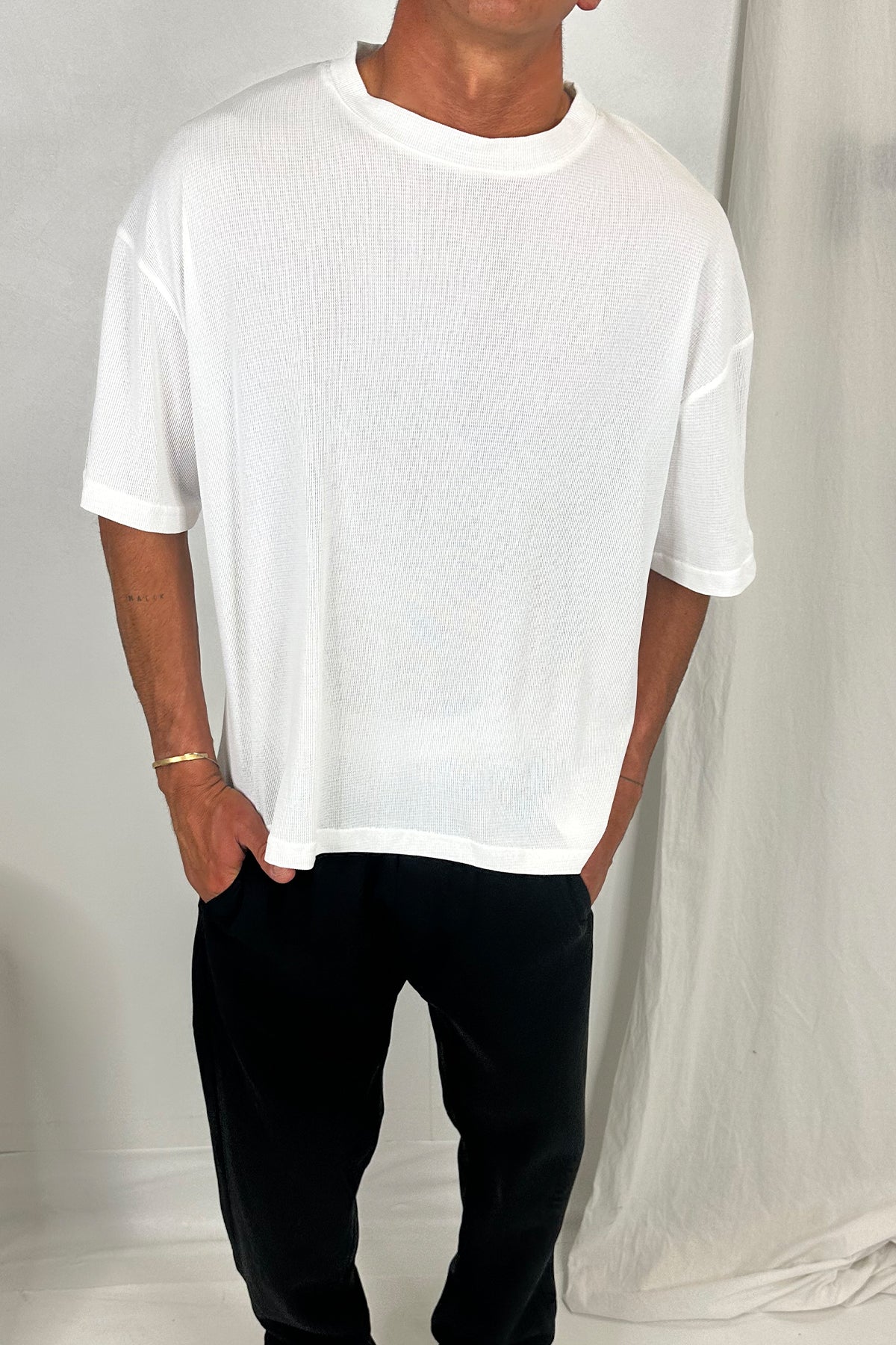 Woven Crew Neck Tee White