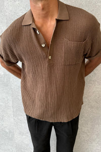 NTH Ribbed Knit Polo Choc