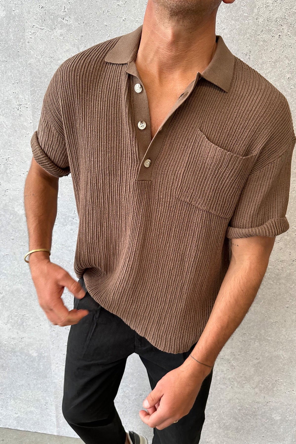 NTH Ribbed Knit Polo Choc