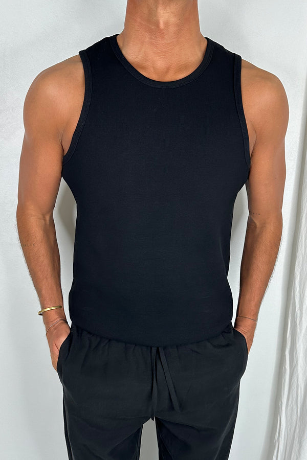 Declan Fitted Ribbed Tank Black