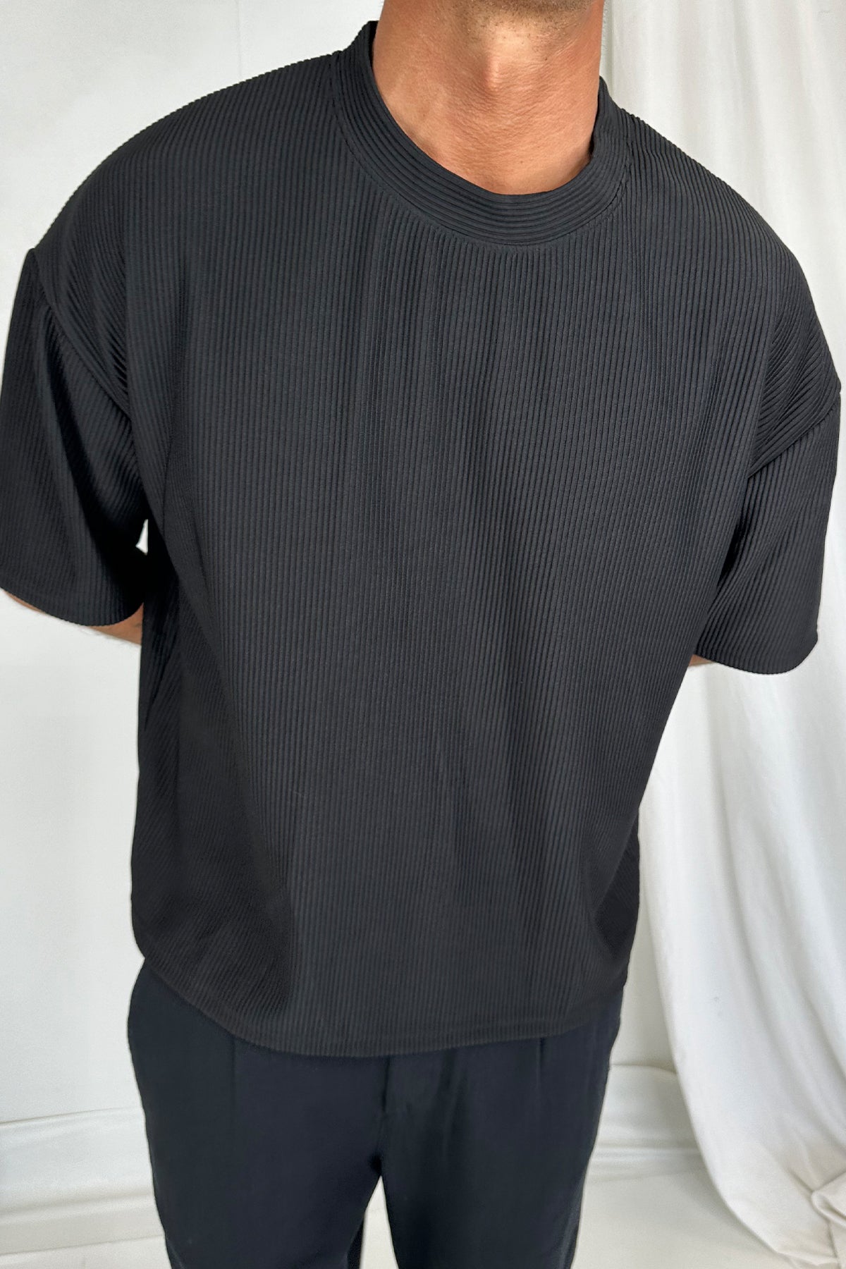 Crop Box Tee Ribbed Black