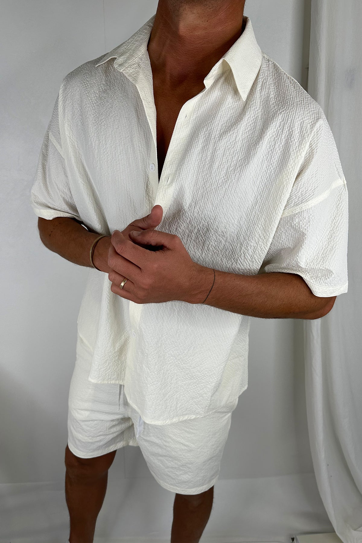 Larry Crinkle Texture Shirt Ivory - FINAL SALE