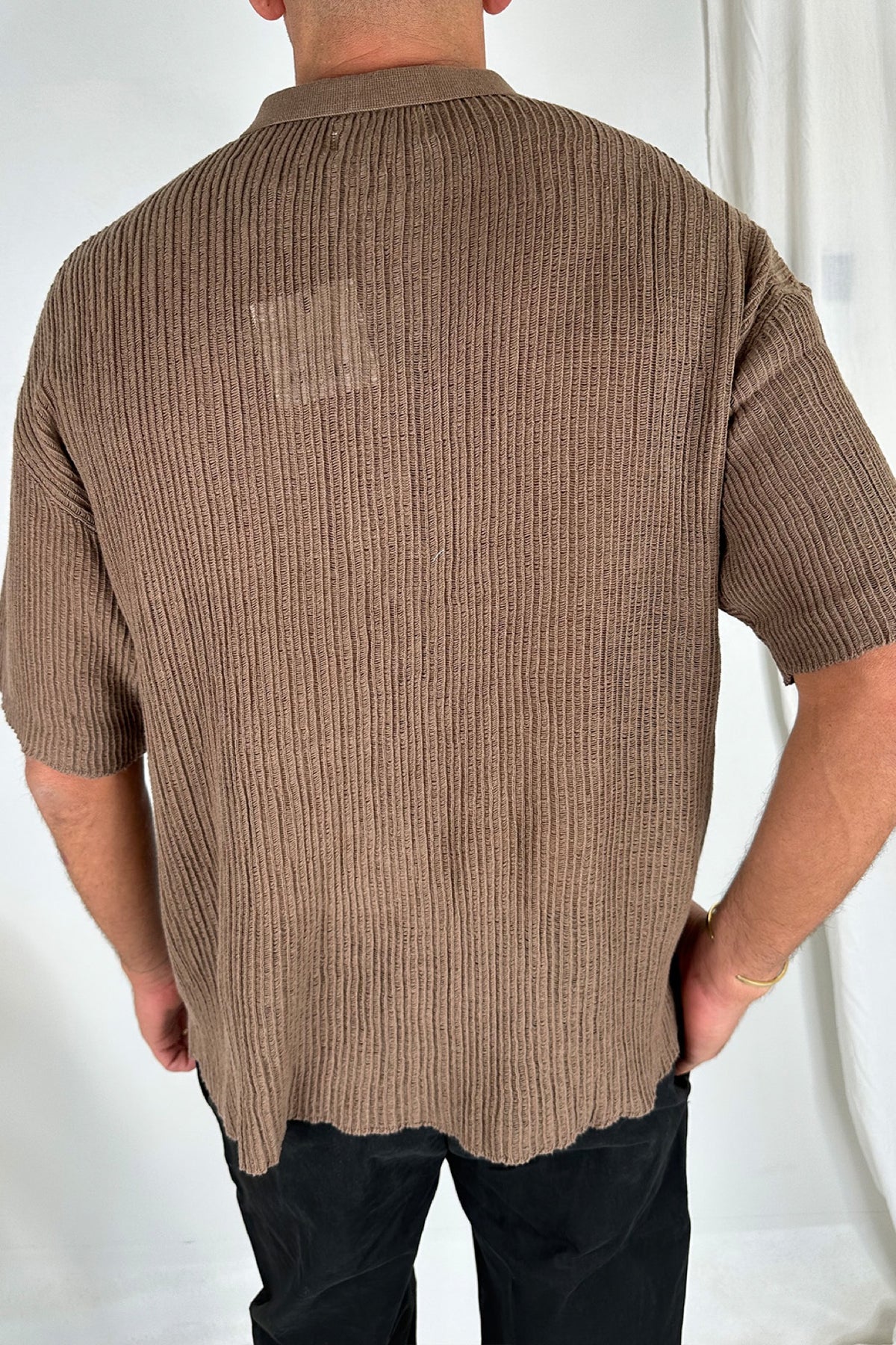 NTH Ribbed Knit Polo Choc