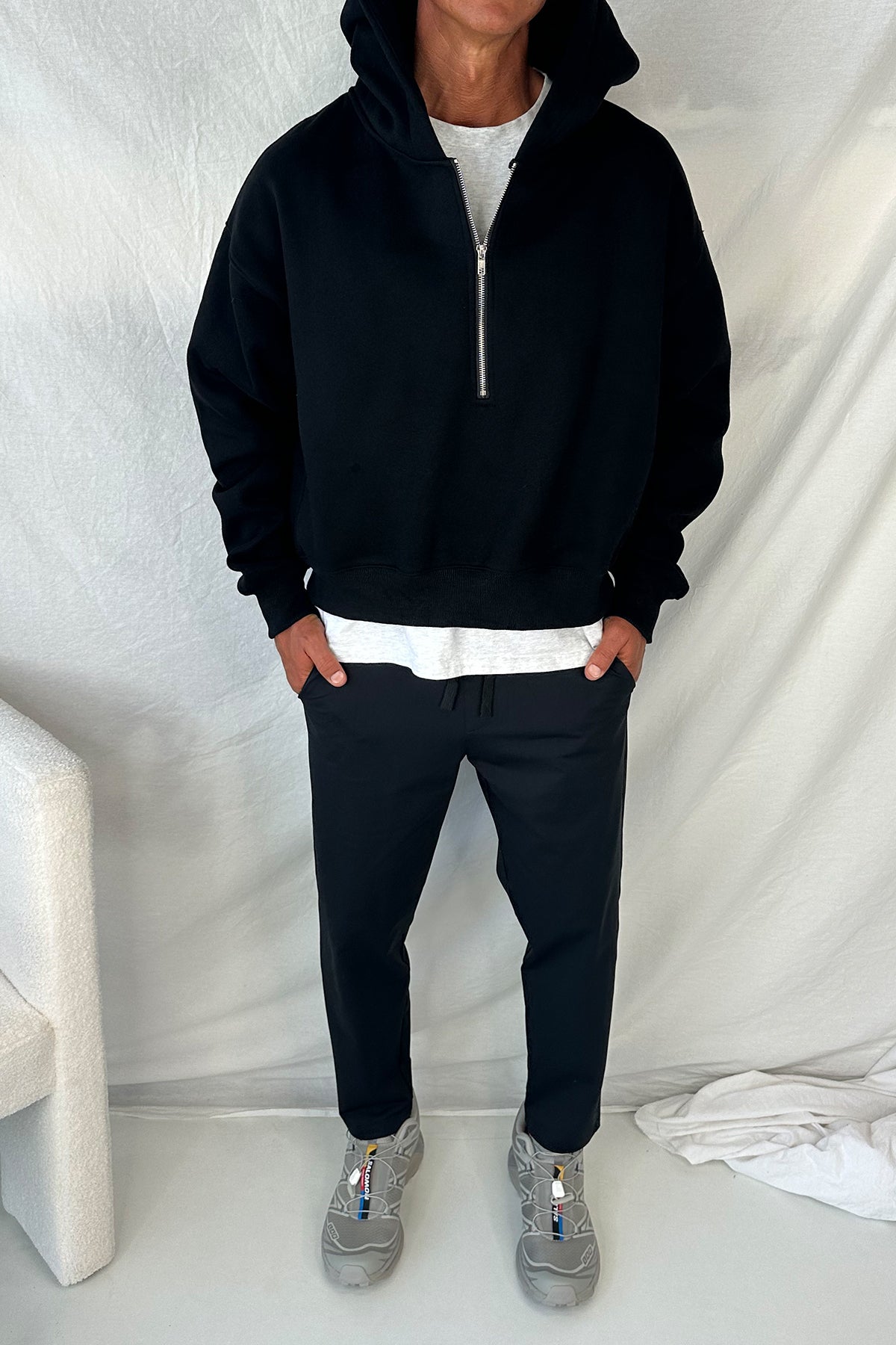 Half Zip Heavyweight Hood Black